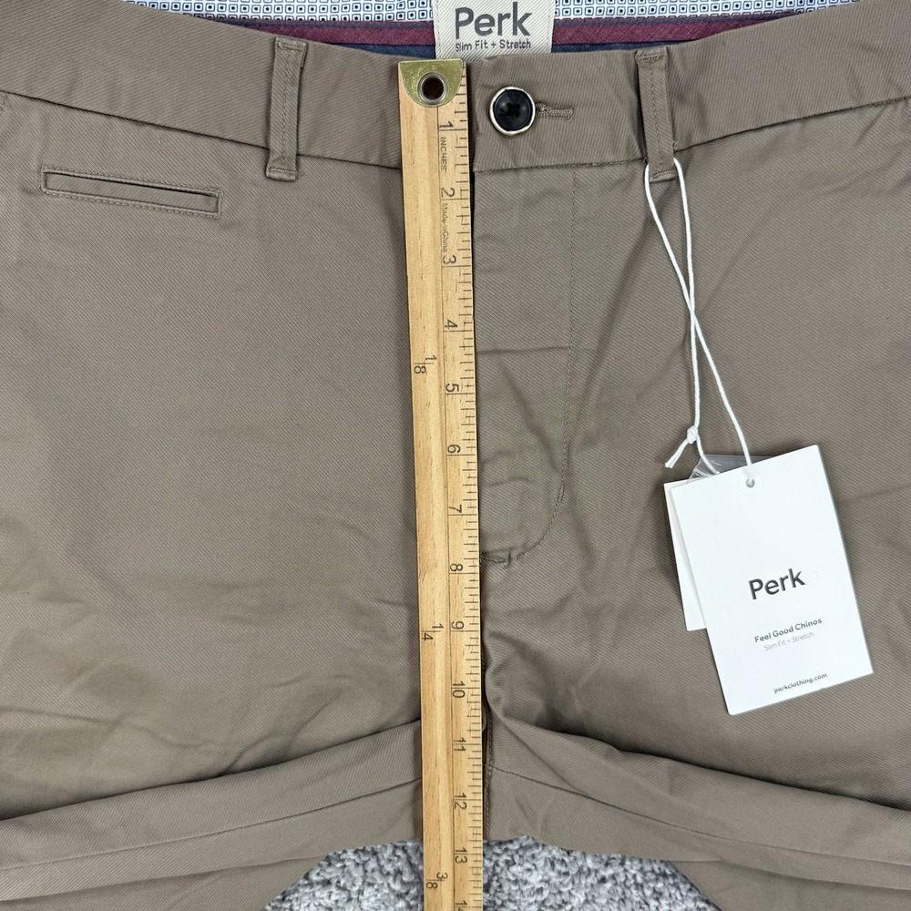 Perk Feel Good Chinos Men's 36x32 NWT Dark Khaki Slim Fit Cotton Stretch Preppy - Picture 5 of 13